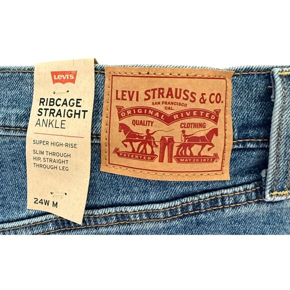 NWT Levi’s Ribcage Straight Ankle Jeans Plus Size 24W Super High Rise Blue Denim - Picture 7 of 10